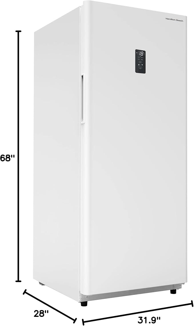 Hamilton Beach 17 cu ft Upright CONVERTIBLE Fridge/Freezer-Frost Free-Reversible Door-Removable Glass Shelves-LED Interior Light- Electronic Temperature Control, Energy Efficient, White, 17 cu. ft.