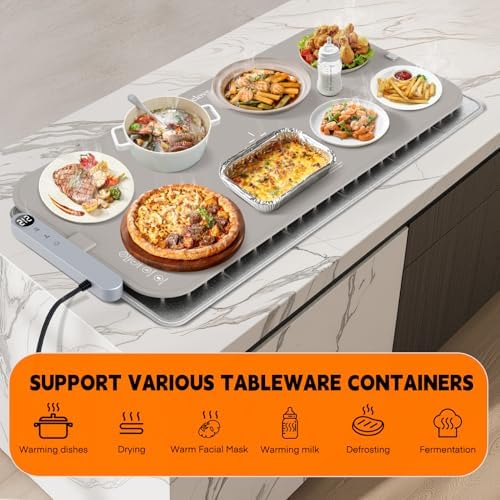 Homelove Warming Mat for Food - Electric Warming Tray with 7-Level Temp Settings & 6 Hours Timer, Full Surface Graphene Heating, Waterproof Dishwasher-Friendly Food Warmer for Parties, Kitchen (Khaki) - Image 6
