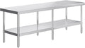Jocisland 30" x 96" Stainless Steel Table for Prep & Work Adjustable Under Shelf and Feet, for Commercial Kitchen, Restaurant, Hotel and Garage