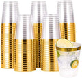 JOLLY CHEF 100 Pack Gold Plastic Cups, 10oz Clear Disposable Cups for Party by JOLLYCHEF