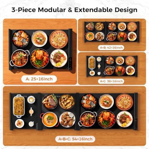 3-in-1 Expandable Warming Mat for Food, 7 Temp & 6H Timer, 54" x 16", Black - Image 5