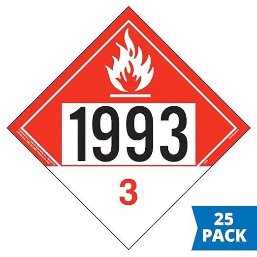 1993 Placard, Class 3 Combustible Liquid 25-pk. - 10.75" x 10.75" Removable Self Adhesive Economy Vinyl for Short-Term Applications, DOT Hazmat Compliant, J. J. Keller & Associates, Inc.