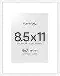 Homeforia White Picture Frame 8.5 x 11, High End Metal 8.5x11 Poster Frames with Mat 6x8 Photo, 8.5 x 11 Frame Matted to 6 by 8 Art, 8.5by11 Wall or Tabletop Frames, Tempered Glass, Wall Kit, Set of 1