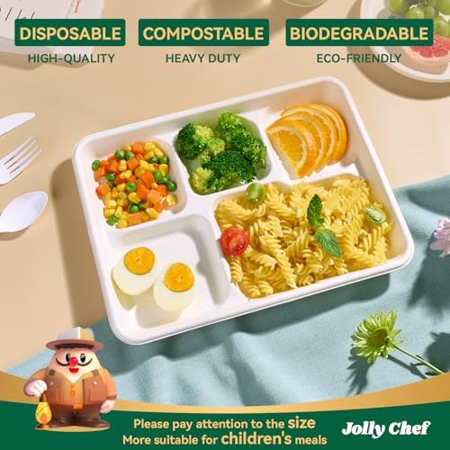Compostable 5 Compartment Paper Plates 11*8 Inch 100 Pack Divided Plates - Image 3
