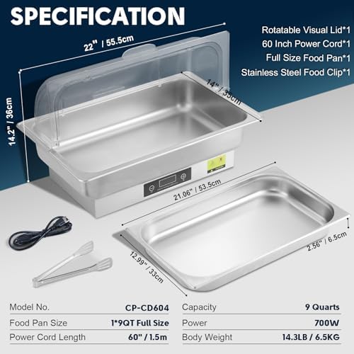 9QT Electric Chafing Dish Buffet Server with Temperature Control - Image 5