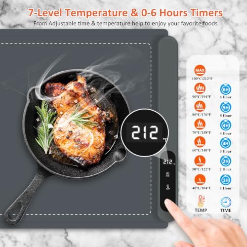 Warming Mat for Food,42"x12" Large Food Warmer Mats for Countertop Gray+Pad - Image 3