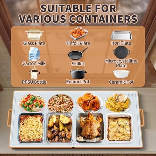 Warming Mat for Food,XXL 32"x18",Tempered Glass Electric Warming Tray,White - Image 4