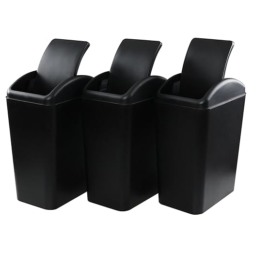 Asking 4.5 Gallon Small Trash Can with Swing-top Lid, 3-Pack Swing Plastic Garbage Bin, Black