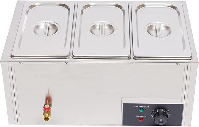 Steam Table Food Warmer Bain Marie Buffet Warmer, 850W 3-Pan Catering Buffet Warmers, 22Qt Electric Commercial Food Warmer with Lids, 86℉-185℉ Temp Control for Parties, Hotels, Restaurants