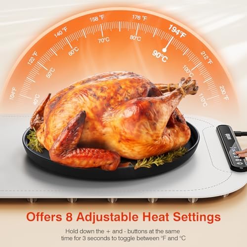 Warming Mat for Food, Voriah Electric Warming Tray with 99H Timer & 8 Temperature Settings, Foldable Food Warmer with °C/°F Switch, Keeps Food Warm at Buffets, Sabbath, Family Gatherings(White) - Image 3
