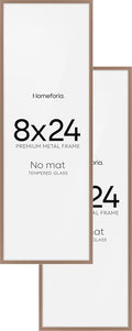 Homeforia 8x24 Panoramic Frame Mocha, High End Metal 8 x 24 Picture Frames without Mat, 24x8 Hanging Mocha Poster Frames for Wall, 8 by 24 inches Display Photo Frames, Tempered Glass, Wall Kit, Set of 2