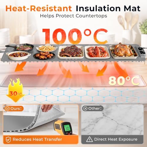 Warming Mat for Food， Extra Large 49"x15", 7 Heat Levels, 8 Hour Timer - Image 3