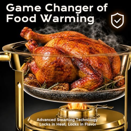 Chafing Dishes for Buffet, Cookriva 2 Pack 6QT Round Stainless Steel, Gold - Image 3
