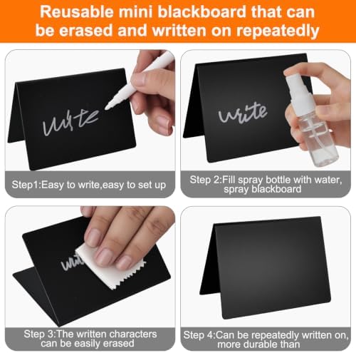 V Shape 12 Pack Mini Chalkboard Signs, Reusable Small Chalkboard Food Labels with 7 Color Markers, Spray Bottle and Cleaning Cloth for Buffet Wedding Party Table Decor - Image 3