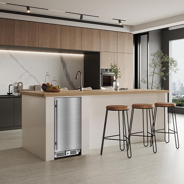 15 inch Outdoor Beverage Refrigerator, Under Counter fridge, 120 Cans Outdoor Wine Cooler with Stainless Steel Finish for Beer, Soda, Freestanding Small Drink Cooler
