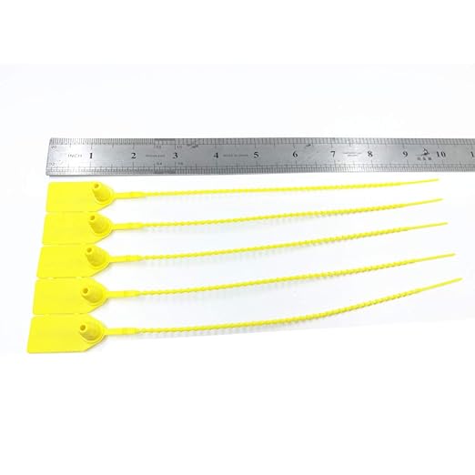 250mm Pull-Tite Plastic Security Seals Shipping Tags Disposable Signage Numbered(Package of 100) (Yellow)