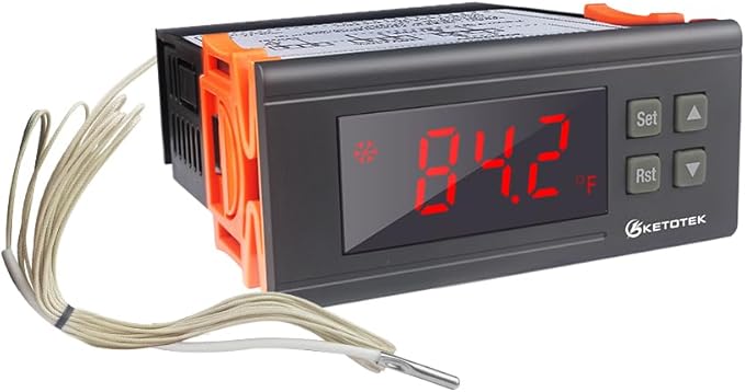 KETOTEK KT8230 Digital Temperature Controller Thermostat Regulator 120VAC 30A Fahrenheit -22~572℉ Heating Cooling for Incubator Brooder Refrigerator Fermenter Greenhouse Reptile