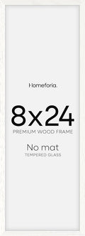 Homeforia 8x24 Panoramic Frame White, High End Oak 8 x 24 Picture Frames Wood without Mat, 24x8 Thin Hanging Wooden Poster Frame for Wall, 8by24 Display Photo Frame, Tempered Glass, Wall Kit, Set of 1