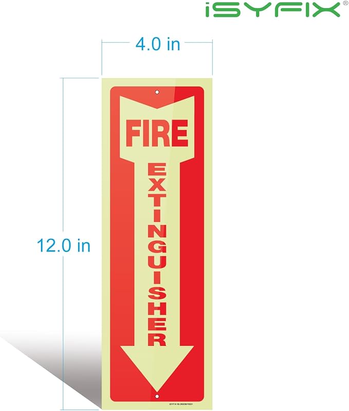 iSYFIX Fire Extinguisher Glow in the Dark Signs – 5 Pack 4x12 Inch – 40 mil Thick Polystyrene Plastic, Laminated for Ultimate UV, Weather, Scratch, Water & Fade Resistance, Indoor & Outdoor