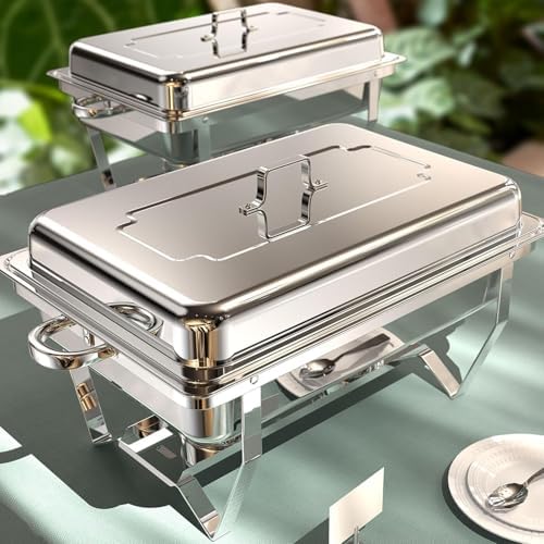 Chafing Dishes for Buffet 2 Pack, 9QT [No Fingers Cut] Roll Edge Designed Chafing Dish Buffet Set [Mirror-Like Polished Finish] Food Warmers for Parties, Birthday, Holiday Parties, Church Events, etc by Unknown