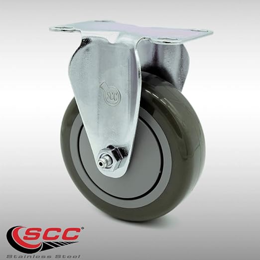 Service Caster Brand Replacement Caster for Uline Caster H-7448R - Stainless Steel Rigid Top Plate Caster with 4 Inch Gray Polyurethane Wheel - Fits Carts and Platform Trucks H-3352