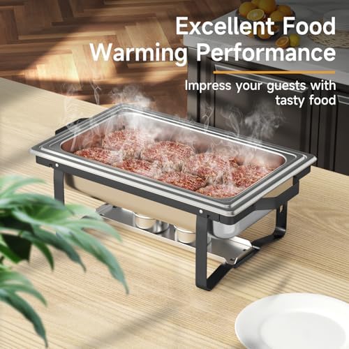 Chafing Dishes for Buffet 4 Pack, 9QT Chafing Dish High Grade Stainless Steel Chafer Complete Set,Steel Handle, Catering Events Complete Buffet Warmer Set (Black, 4) - Image 5