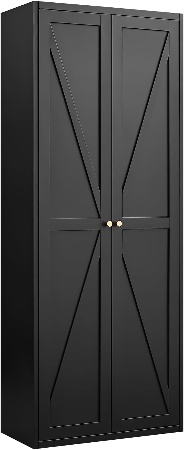 Food Pantry Cabinet, 71" Kitchen Pantry Storage Cabinets with Doors and Adjustable Shelves, Metal Hutch Cabinet with Storage for Kitchen, Living Room, Dining Room, Black