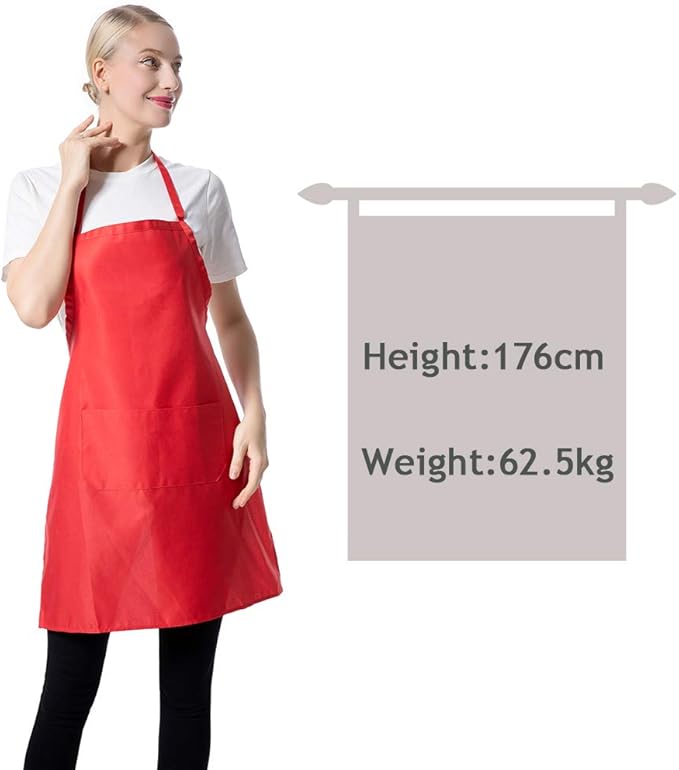 Red Plain Bib Aprons Bulk for Women Men Adult with 2 Front Pockets(Red,15 PCS)
