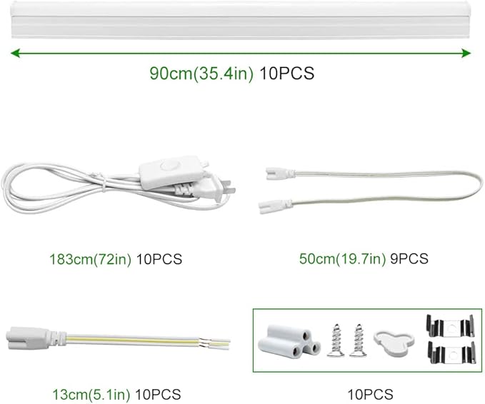 LightingWill 10 Pack LED Shop Light 3FT, Warm White 3000~3500K, 14W, Linkable T5 Integrated Fixture, Utility LED Ceiling Light and Under Cabinet Light, Corded Electric with Built-in ON/Off Switch