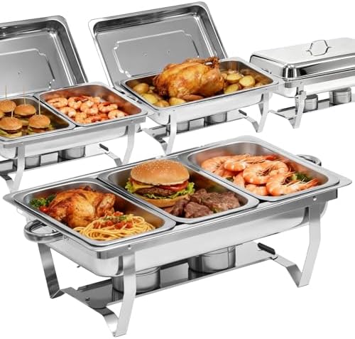 9Qt Chafing Dishes for Buffet 4Pack, 304 Stainless Steel Chafing Dish Buffet Set with Folding Frame, Food Warmers for Parties, Catering Supplies, Warming Trays for buffets Party, Multiple Food Pans by Unknown