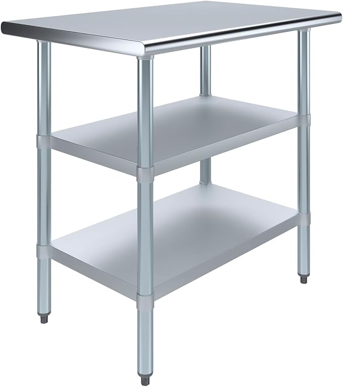 AmGood Stainless Steel Work Table with 2 Shelves | NSF | Metal Utility Table (36" Long x 24" Deep)