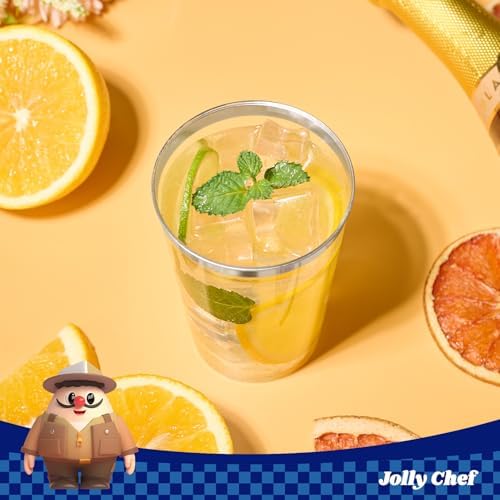 JOLLY CHEF 12 oz Plastic Cups, Silver Rimmed Plastic Tumblers 100 Pack - Image 4