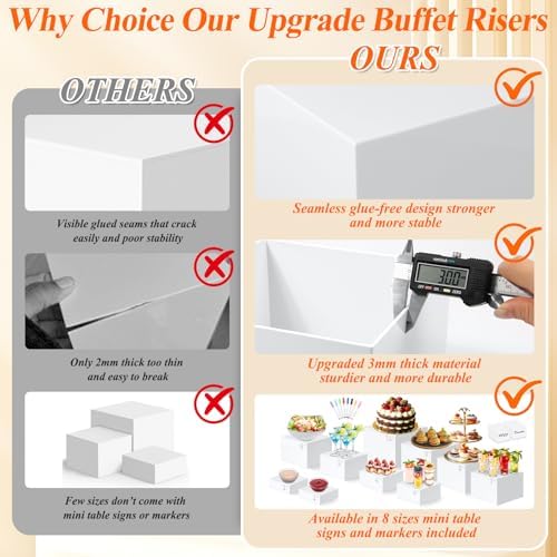 10 Pcs White Acrylic Buffet Risers with Mini Sign and Marker, Food Display Stands for Buffet Table Party Catering Dessert Jewelry Collectibles, Acrylic Cube Nesting Boxes with Hollow Bottoms 8 Sizes (10" 9" 8" 7" 6" 5" 4" 4" 3" 3") - Image 3