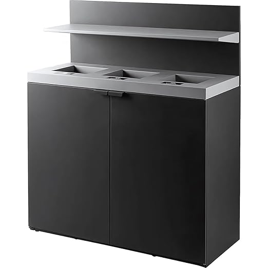 3-Stream Dark Gray Steel Garbage Recycling Station with Tray Holder 86 Gallon for Kitchen, Commercial Decorative Compost Bin