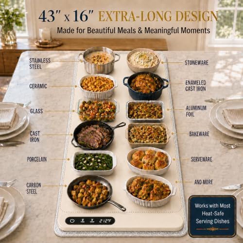 Extra Large (43"x16") Food Warming Mat with Insulation Pad for Countertop, Chafing Dishes for Buffet, Food Warmers for Parties, Hot Pads for Kitchen, Heating Pad, 560W Custom Warm Setting, Warm White - Image 3