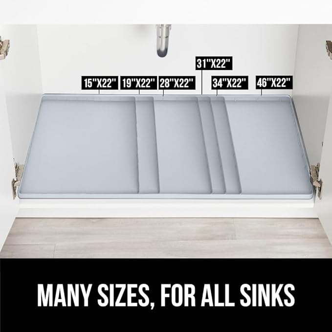 GORILLA GRIP Waterproof Silicone Under Sink Mat with Raised Lip for Kitchen and Bathroom, Cabinet Shelf Liner Stay in Place Mats Dishwasher Safe Drawer Liner, Organizer Tray, 15 x 22 in, Light Grey