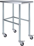 Stainless Steel Work Table Open Base & Wheels | Work Station | Metal Work Bench (Stainless Steel Work Table Open Base + Casters) (18" Long x 30" Deep)