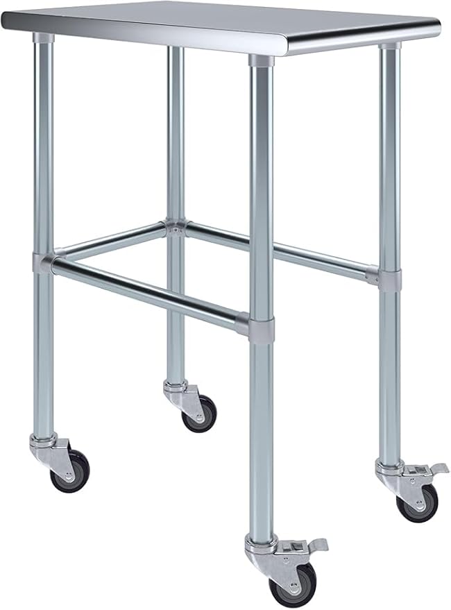 Stainless Steel Work Table Open Base & Wheels | Work Station | Metal Work Bench (Stainless Steel Work Table Open Base + Casters) (18" Long x 30" Deep)