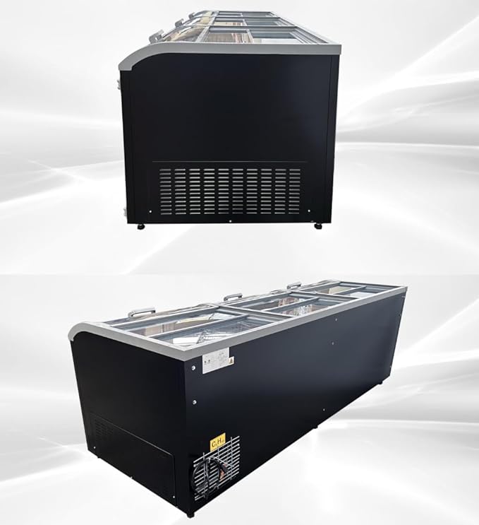 Chest Freezer for Supermarket Meat Freezer Glass sliding Door 98" Black Showcase Freezer Curve Display Top w/Storage Baskets 26 Cu.Ft HN25A-U