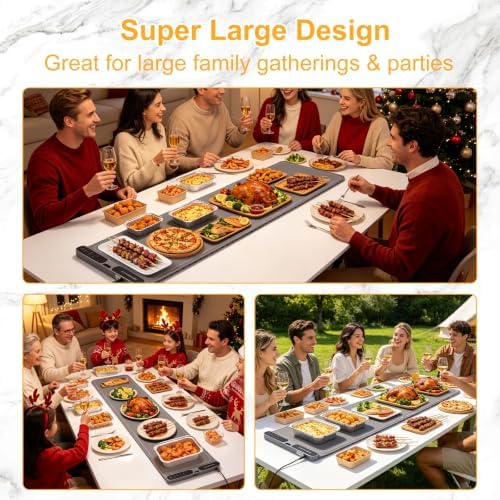 Warming Mat for Food Extra Large, XXXL (47"x15") Electric Food Warming Mat with 7 Level Temp & 8 Hours Timer, Flexible Food Heating Pad with Heat-Resistant Mat, Warming Trays for Buffets Party, Gray - Image 3