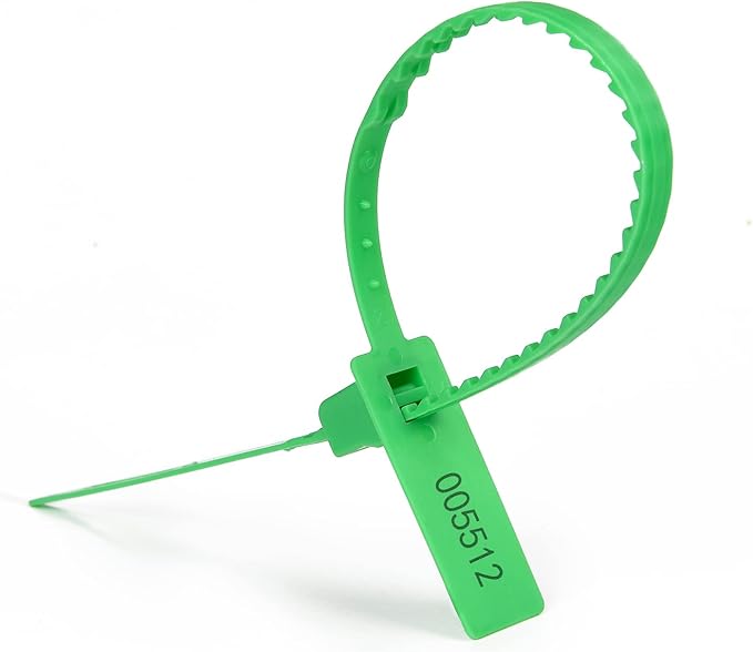 Heavy Duty Plastic Security Seal - Self Locking Tamper Evident Shipping Tags, Numbered Pull Tight Securing Straps for Truck Trailer, Length 337 mm 13.2" (Green 500 PCS)