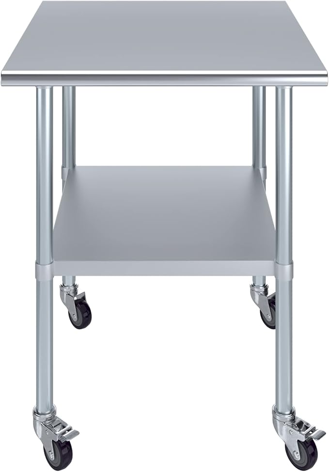 AmGood 30" Long x 30" Deep Stainless Steel Table with Casters