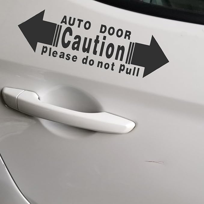 NUOBESTY Car Door Warning Stickers 4pcs Set, Automatic Sliding Door Safety Decals, Black Self-Adhesive Vehicle Window Caution Labels for Minivans and Cars