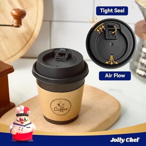JOLLY CHEF 10 oz Coffee Cups with Lids, Sleeves and Stirrers 100 Count - Image 3