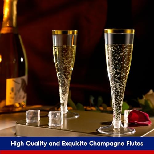JOLLY CHEF 36 Count Plastic Champagne Flutes 4.5 oz Gold Rim Clear Disposable Toasting Glasses - Image 4