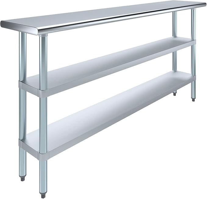 AmGood Stainless Steel Work Table with 2 Shelves | NSF | Metal Utility Table (72" Long x 14" Deep)