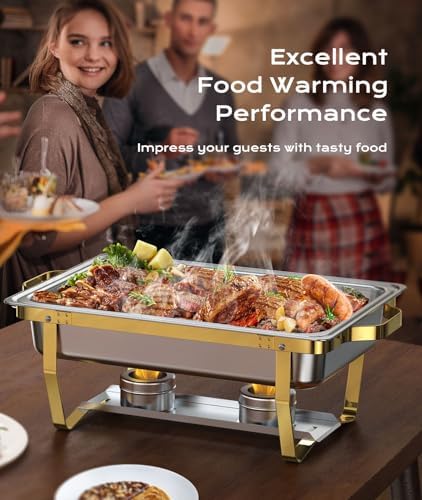 Chafing Dishes for Buffet 4 Pack, 9QT [Elegant Gold and Silver Colors] Food Warmers for Parties Buffet [Sturdy and High Grade] Chafing Dish Buffet Set for Any Party with Complete Set - Image 2
