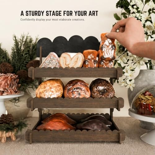 HOTCAN Wooden Cookie Display Stand with Chalkboard Sign for Bakers, Vendors, Craft Fairs | Pastry Display for Market Booths & Events | 3 Tiered Cookie Display for Muffins, Cakes, and Pastries (Brown) - Image 6