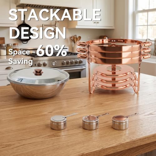6QT Round Chafing Dish Sets, Food Warmers for Parties Buffet, Rose Gold - Image 7