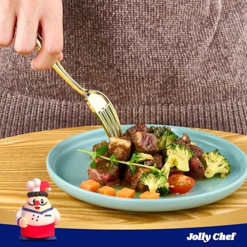 JOLLY CHEF 125 Count Gold Plastic Forks 7.28 Inch Heat Resistant - Image 7